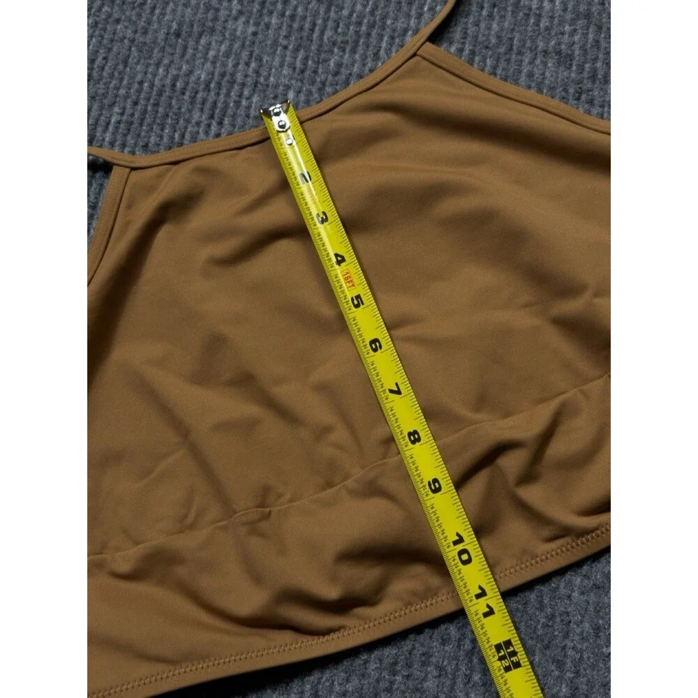 SKIMS Recycled Swim Women Size 4X High Neck Bikini Top Almond Brown NEW
